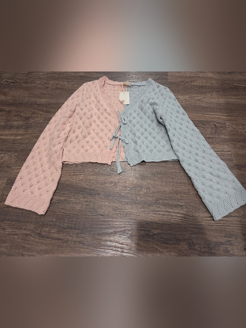 Hem And Thread Tie-Front Knit Cardigan Duo - Pink & Light Blue Size Large New